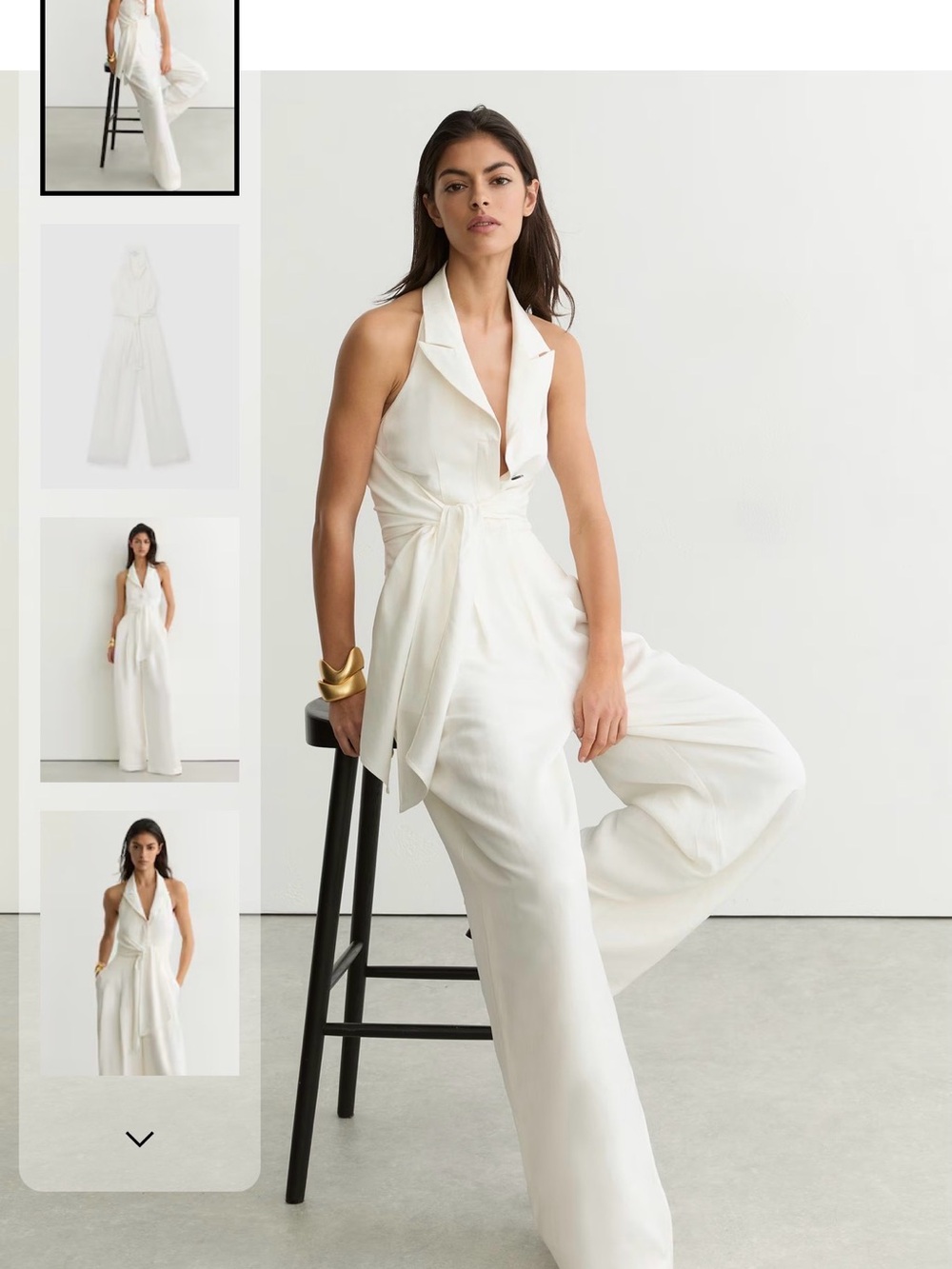 Reiss Tie-Front Wide-Leg Jumpsuit with Linen in Ivory Cream